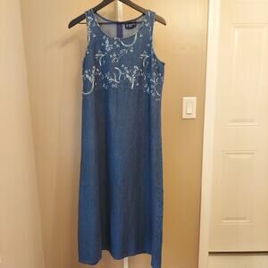 Vtg Denim Maxi Dress Denim Size Medium Empire Waist Cottagecore